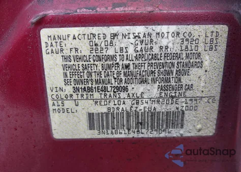 2008 Nissan Sentra 2.0S z USA, uszkodzony, nr VIN 3N1AB61E48L729096